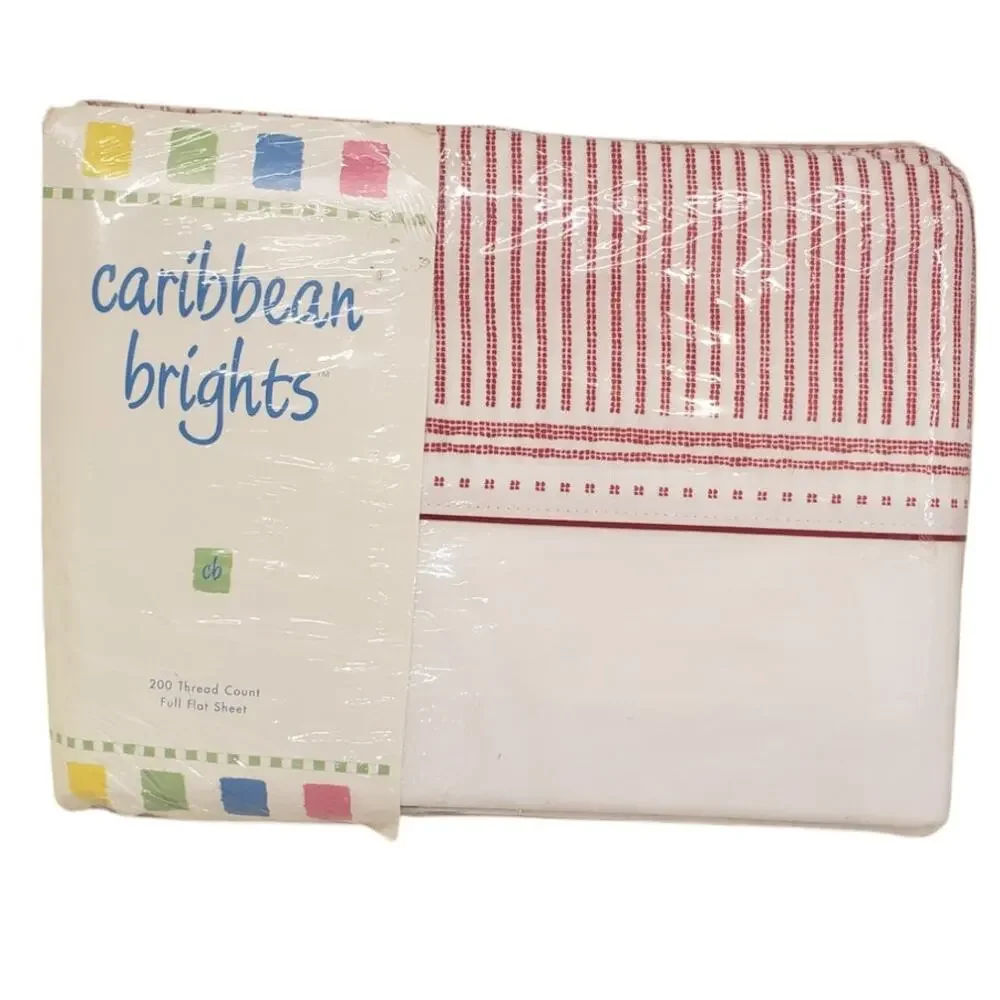 Caribbean Brights Scarlet Sunset Full Flat Sheet 200 Vintage 80s 90s Y2K NOS